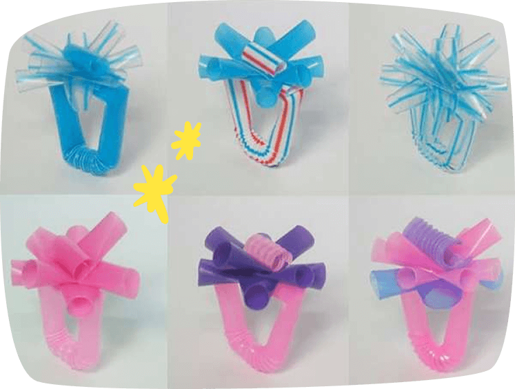 Anillos coloridos hechos con pajitas dobladas y enrolladas, ideales como joyería infantil creativa.