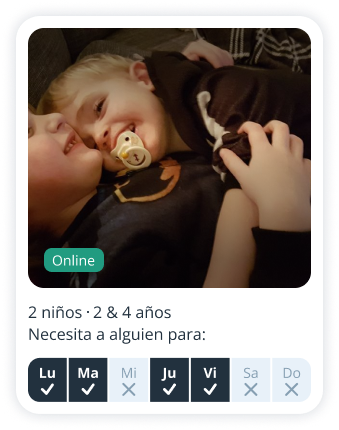 Perfil de padre/madre en Sitly buscando niñera para dos niños de 2 y 4 años